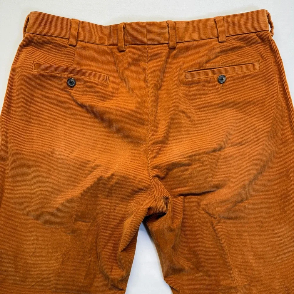 Brooks Brothers Milano Corduroy Pants 36x32 Orange Mens Slim Fit Cotton Trousers